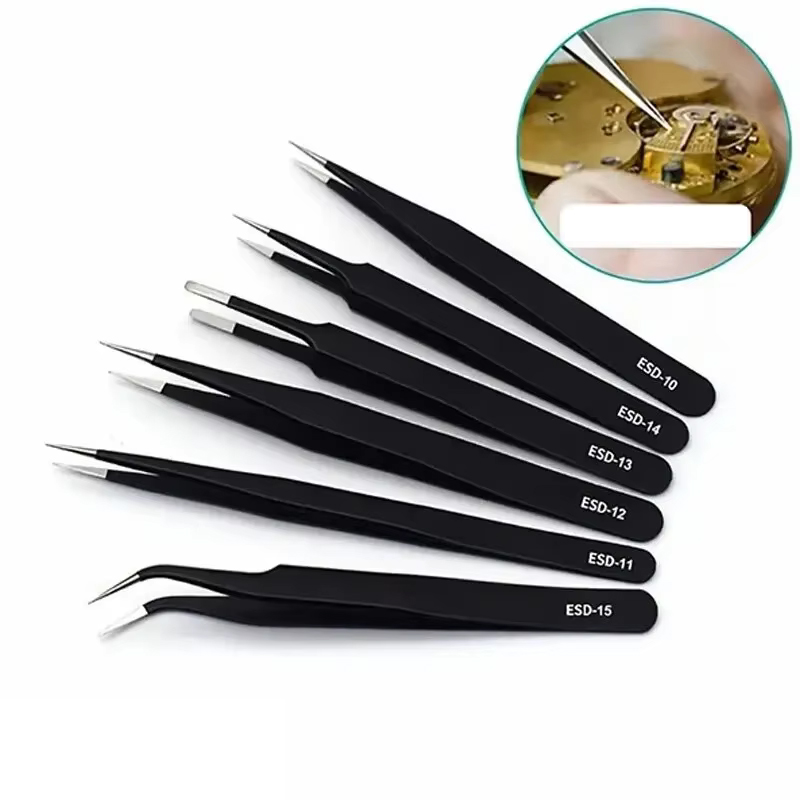Electronics Repair Tool - 6Pcs ESD Anti-Static Precision Long Tweezers