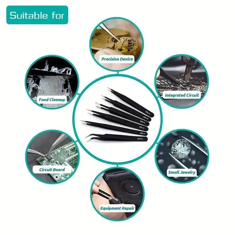6pcs Precision Long Tweezers S – Electronics Repair Tool recenzja i cena